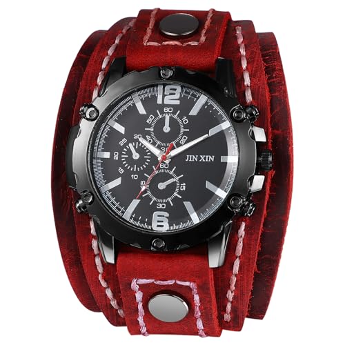 腕時計 メンズ ロックパンク ブレスレット レザーベルト: アナログ 防水 本革ベルト 幅広 おしゃれ クォーツ ウオッチ メンズ ファション アクセサリー - 誕生日 記念日 クリスマス バレンタインデー ハロウィン プレゼント